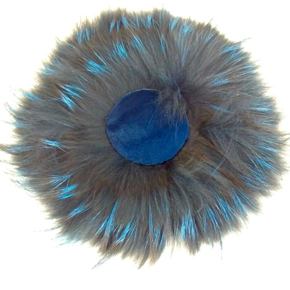Fendi Crosage Brooch with gold color pins, blue suede leather in the excellent